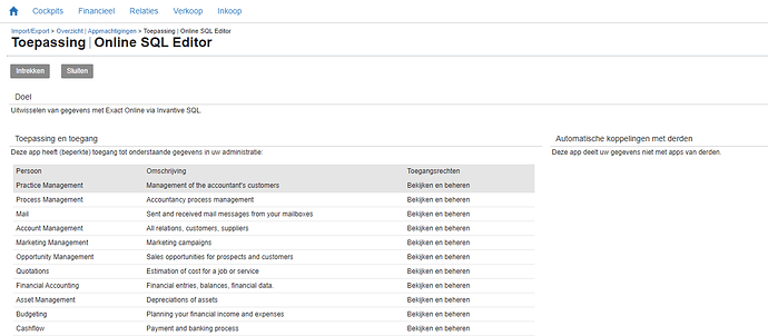 Rechten Exact Online SQL Editor