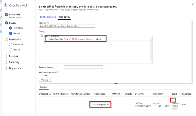Specify filter in OData query on Azure Data Factory copy