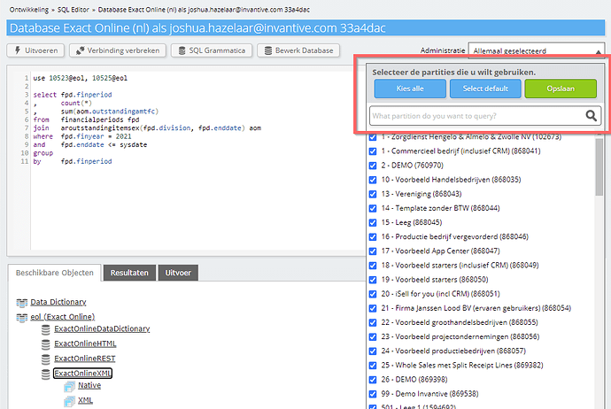 Select companies to query in online SQL editor.