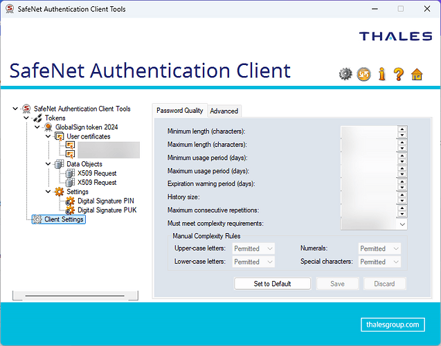 Sample of SafeNet Authentication Client