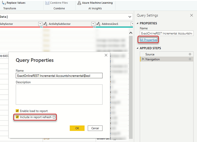 Selectief uitsluiten Power BI download deel tabellen