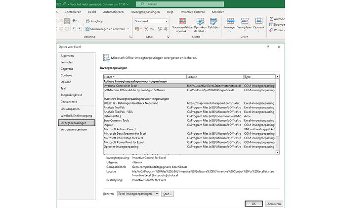 Invoegtoepassingen Excel