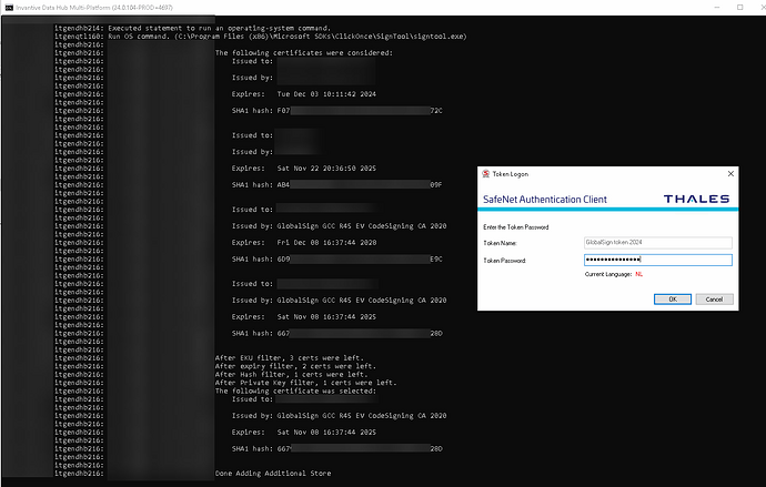 Signtool with SafeNet token from within the network