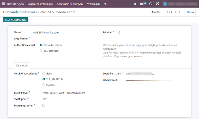 Odoo outbound mail server on AWS SES