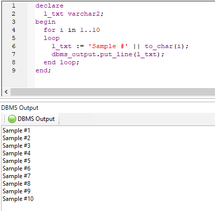 Query Tool dbms_output