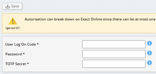 Exact Online user credentials