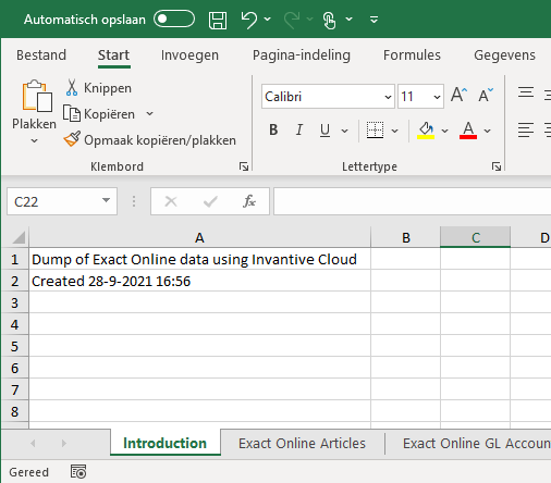 Voorbeeld Exact Online dump naar Excel